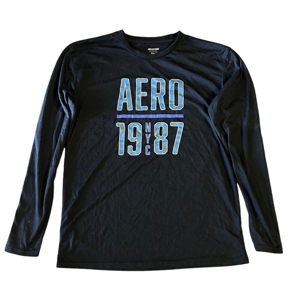 Aeropostale Mens Long Sleeve Graphic T-Shirt Black Aero 1987 NYC Logo Medium